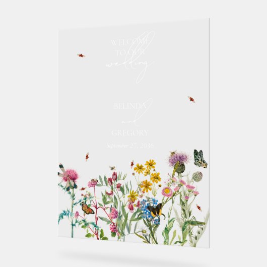 Waterverf Wildflower Tuin & Insecten Bruiloft Acryl Bord (Hoek)