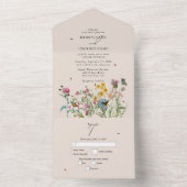 Waterverf Wildflower Tuin & Insecten Bruiloft Inv All In One Uitnodiging (Binnen)