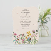Waterverf Wildflower Tuin & Insecten Bruiloft Inv Kaart (Staand voorkant)