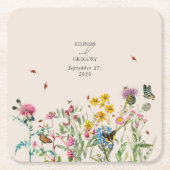 Waterverf Wildflower Tuin & Insecten Bruiloft Kartonnen Onderzetters (Voorkant)