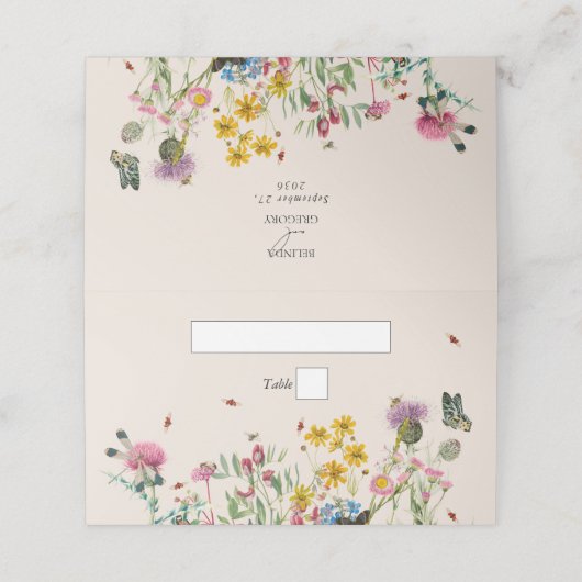 Waterverf Wildflower Tuin & Insecten Bruiloft Plaatskaartje (Buitenkant ongevouwen)