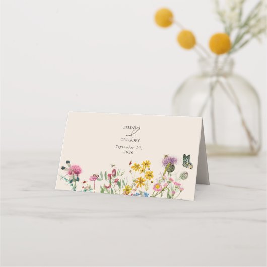 Waterverf Wildflower Tuin & Insecten Bruiloft Plaatskaartje (Achterkant)