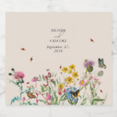 Waterverf Wildflower Tuin & Insecten Bruiloft Sparkling Wijnetiket (Enkel label)