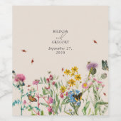 Waterverf Wildflower Tuin & Insecten Bruiloft Wijn Etiket (Enkel label)