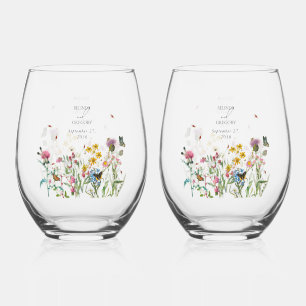 Waterverf Wildflower Tuin Insecten Trouwgunst Wijnglas Zonder Voet