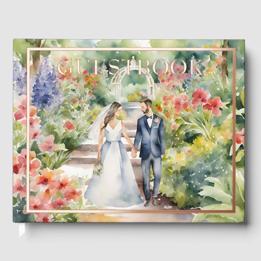 Waterverf Wildflower Tuin Lente Bruiloft Gastenboek (Voorkant)