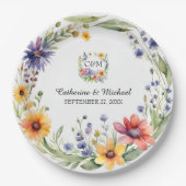 Waterverf Wildflower Tuin Lente Bruiloft Papieren Bordje (Voorkant)