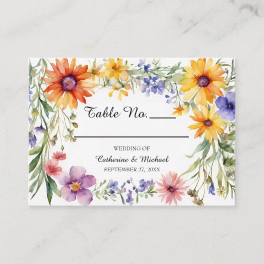 Waterverf Wildflower Tuin Lente Bruiloft Plaatskaartje (Voorkant)