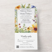 Waterverf Wildflower Tuin Lente Bruiloft QRCode All In One Uitnodiging (Binnen)