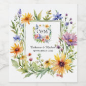 Waterverf Wildflower Tuin Lente Bruiloft Wijn Etiket (Enkel label)