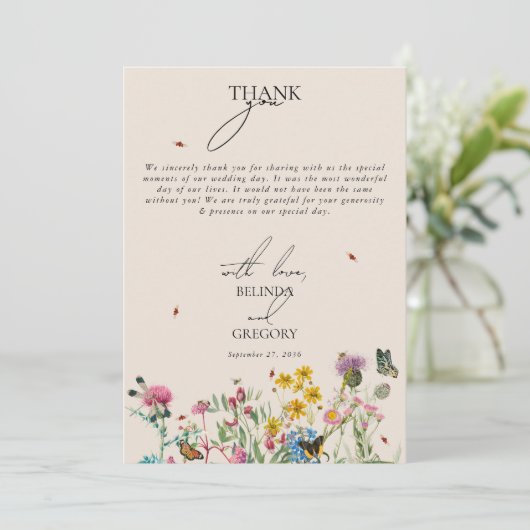 Waterverf Wildflower Tuin Paar Foto Bruiloft Bedankkaart (Staand voorkant)