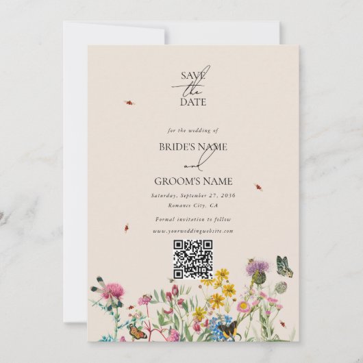 Waterverf Wildflower Tuin Paar Foto Bruiloft Save The Date (Voorkant)