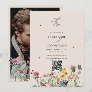 Waterverf Wildflower Tuin Paar Foto Bruiloft Save The Date