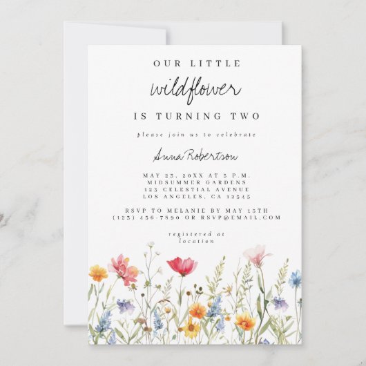 Waterverf Wildflower tweede verjaardagsfeest Kaart (Voorkant)