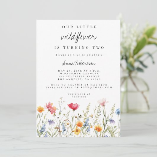 Waterverf Wildflower tweede verjaardagsfeest Kaart (Staand voorkant)