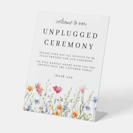 Waterverf Wildflower Unplugged Ceremony Wedding Reclamebord Met Voetstuk (Voorkant)
