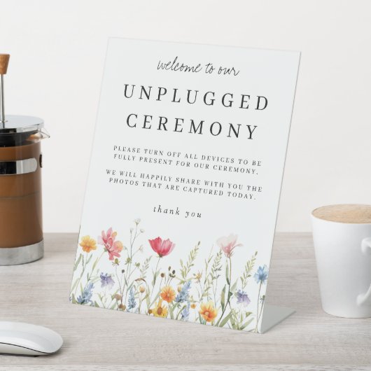 Waterverf Wildflower Unplugged Ceremony Wedding Reclamebord Met Voetstuk (Insitu)
