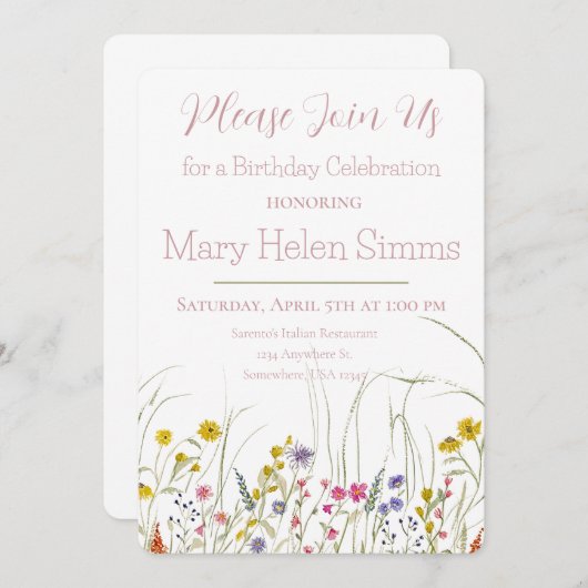 Waterverf Wildflower Verjaardagsfeest Uitnodiging (Voorkant / Achterkant)