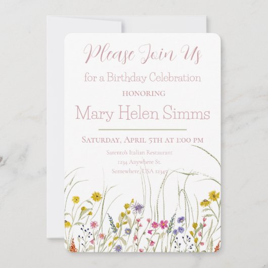 Waterverf Wildflower Verjaardagsfeest Uitnodiging (Voorkant)