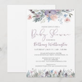 Waterverf Wildflower Violet Baby shower Kaart (Voorkant / Achterkant)