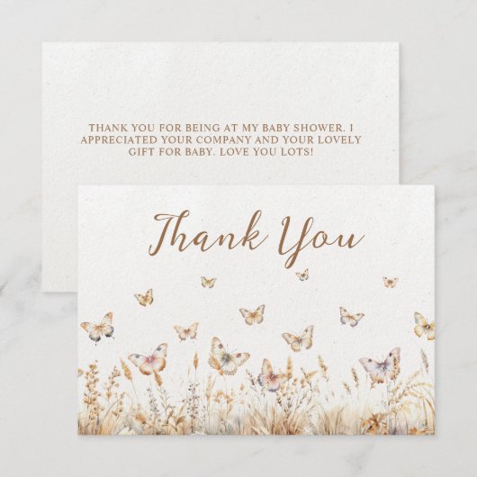 Waterverf Wildflower Vlinder Boho Baby shower Bedankkaart (Voorkant / Achterkant)