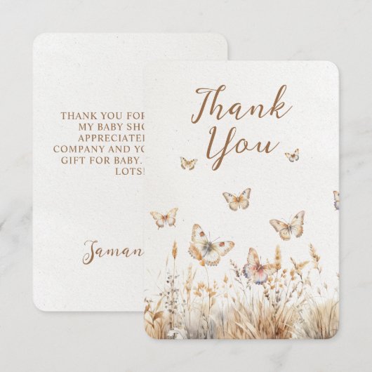 Waterverf Wildflower Vlinder Boho Baby shower Bedankkaart (Voorkant / Achterkant)