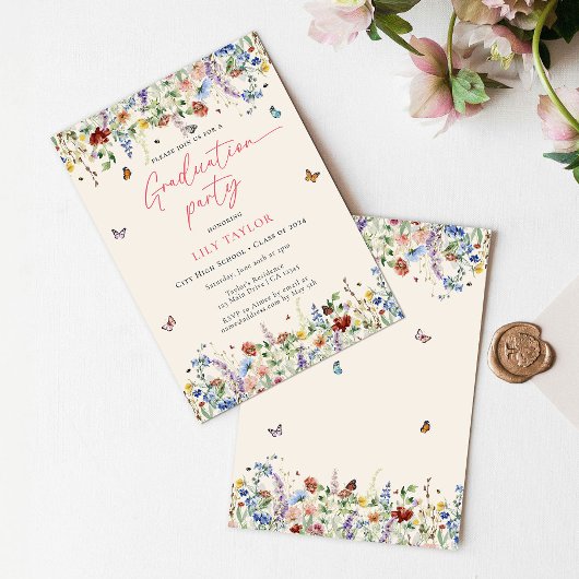 Waterverf Wildflower Vlinders Graduation Party Kaart