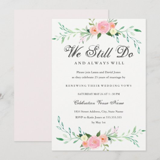 Waterverf Wildflower Vow Renewal Jubileum Kaart (Voorkant / Achterkant)