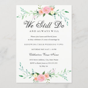 Waterverf Wildflower Vow Renewal Jubileum Kaart