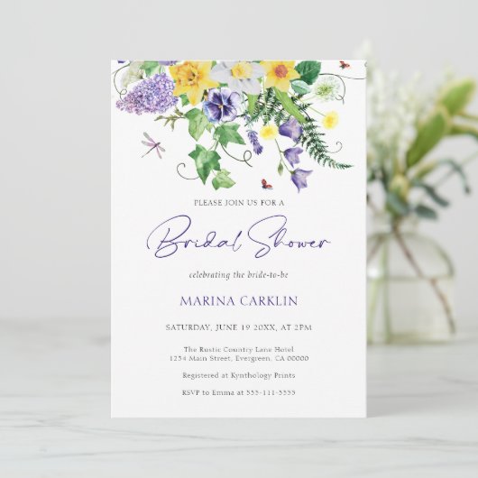 Waterverf Wildflower Vrijgezellenfeest Kaart (Staand voorkant)