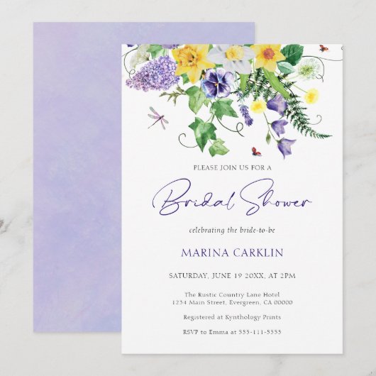 Waterverf Wildflower Vrijgezellenfeest Kaart (Voorkant / Achterkant)