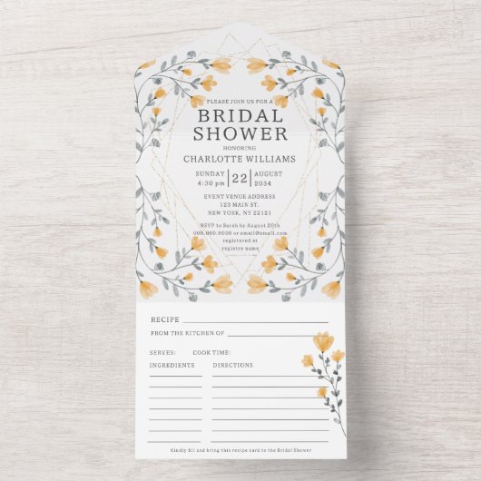 Waterverf Wildflower Vrijgezellenfeest met recept All In One Uitnodiging (Binnen)