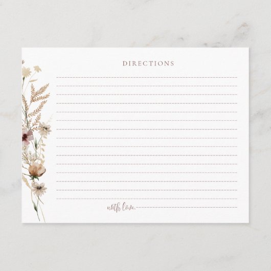 Waterverf Wildflower Vrijgezellenfeest Recept Kaar Informatiekaartje (Achterkant)