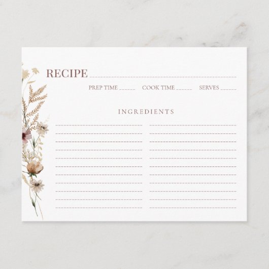 Waterverf Wildflower Vrijgezellenfeest Recept Kaar Informatiekaartje (Voorkant)