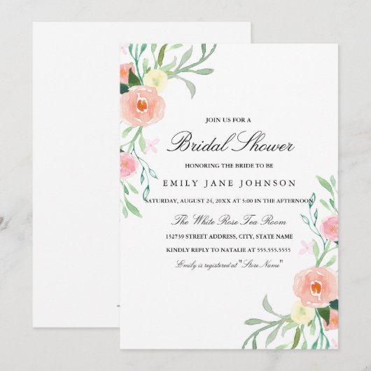  Waterverf Wildflower Vrijgezellenfeest Uitnodigen Kaart (Voorkant / Achterkant)