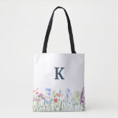Waterverf Wildflower Vrouwen Monogram Tote Bag (Voorkant)