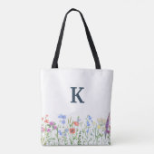 Waterverf Wildflower Vrouwen Monogram Tote Bag (Achterkant)