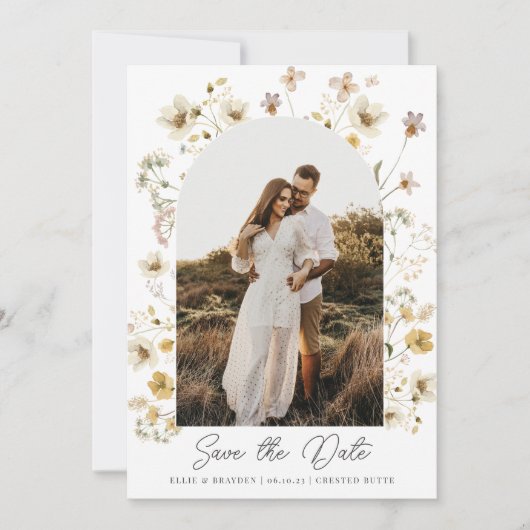 Waterverf Wildflower Weddenfoto slaat de datum op Save The Date (Voorkant)