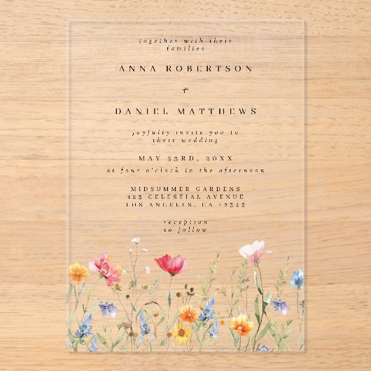 Waterverf Wildflower Wedding Acryl Uitnodigingen (Voorkant)