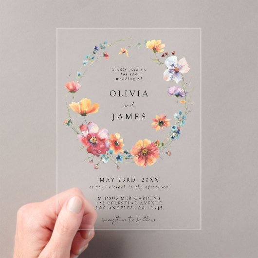 Waterverf Wildflower Wedding Acryl Uitnodigingen (Insitu (Draagbaar))