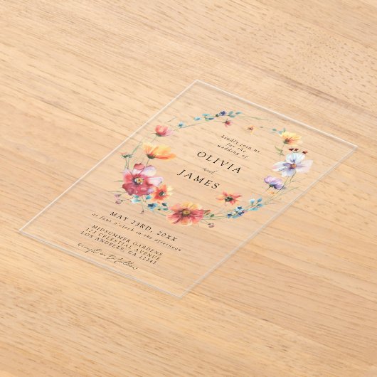 Waterverf Wildflower Wedding Acryl Uitnodigingen (Laagn)
