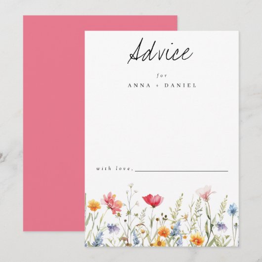 Waterverf Wildflower Wedding Advieskaart (Voorkant / Achterkant)