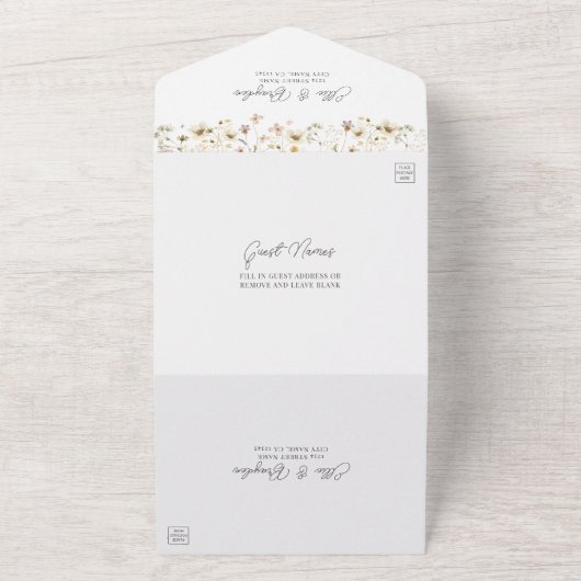 Waterverf Wildflower Wedding All In One Uitnodiging (Buitenkant)