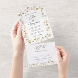 Waterverf Wildflower Wedding All In One Uitnodiging