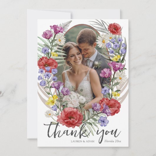 Waterverf Wildflower Wedding Bedankt (Voorkant)