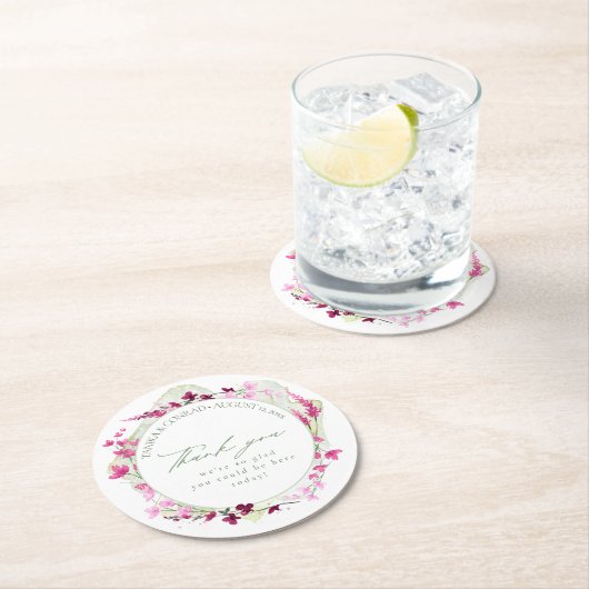 Waterverf Wildflower Wedding Bedankt Fsia ID954 Ronde Kartonnen Onderzetter (Insitu)