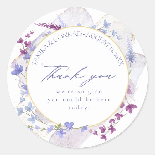 Waterverf Wildflower Wedding Bedankt Peri ID954 Ronde Sticker (Voorkant)