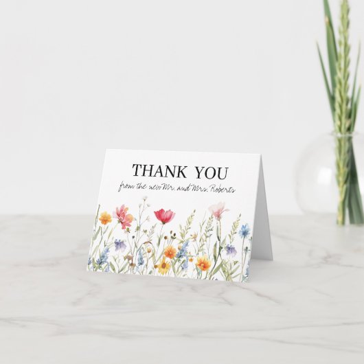 Waterverf Wildflower Wedding Dank u kaart (Voorkant)