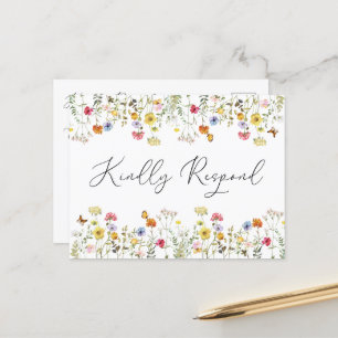 Waterverf Wildflower Wedding Entree Choice RSVP Briefkaart