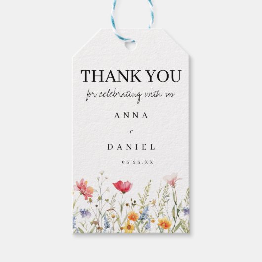 Waterverf Wildflower Wedding Favoriet Gift Labels Cadeaulabel (Voorkant)